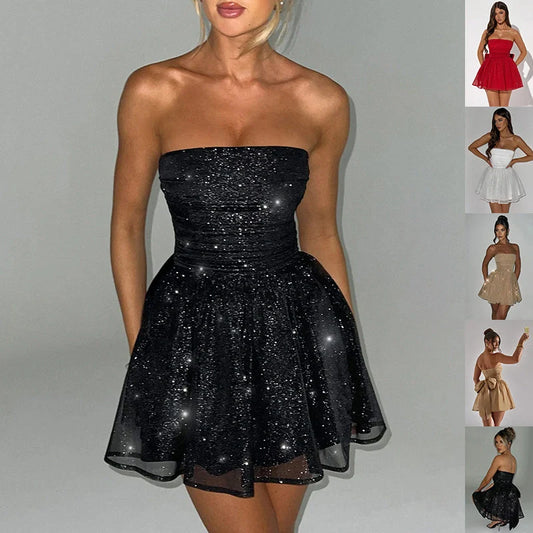 Elegant tube top lace dress with back bow-knot for summer fashion