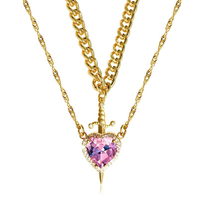 Exquisite Heart and Sword Couple Necklaces in gold and silver, symbolising love and protection