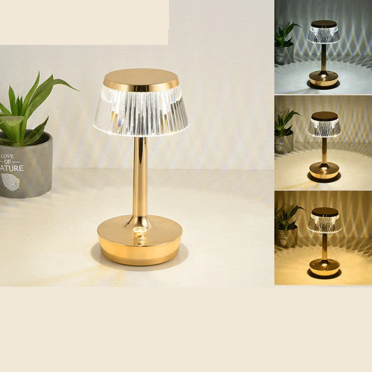 RAINCAP Crystal Table Lamp with diamond-cut acrylic shade and USB charging