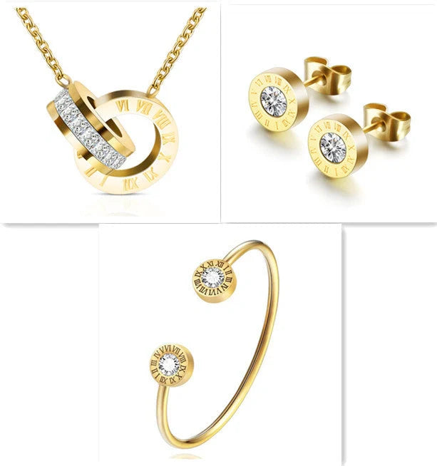 Elegant titanium steel earrings with Roman numeral design and diamond studs