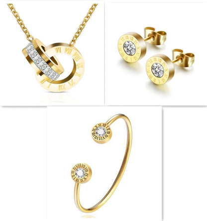 Elegant titanium steel earrings with Roman numeral design and diamond studs