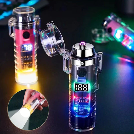 Transparent shell dual arc USB charging lighter with LED power display