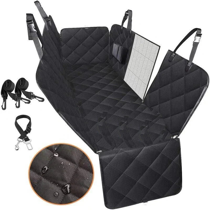 Waterproof dog car seat cover with view mesh and anti-skid surface