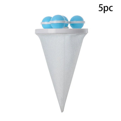 Gyroscopic Washing Machine Filter Pouch in purple, blue, and pink for lint and hair removal