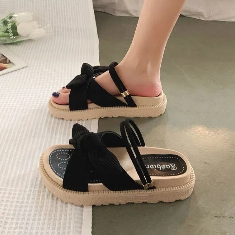 Women's Two Wear Flat Platform Sandals in green, beige, and black