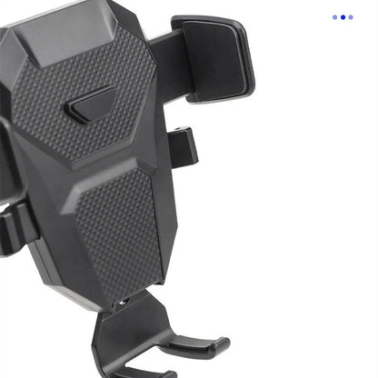 Universal car phone holder attached to air conditioning outlet, holding smartphone securely