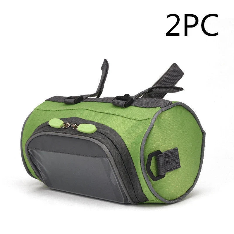 Premium waterproof bicycle handlebar bag made of durable polyester, with ample storage space for a smartphone and other cycling essentials.