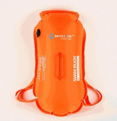 Double Airbag Swimming Buoy and Waterproof Backpack in fluorescent orange