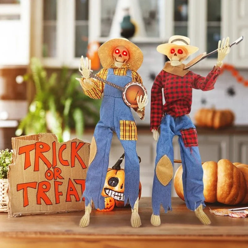 Luminous skeleton figure holding a glowing guitar, creating a captivating Halloween decoration
