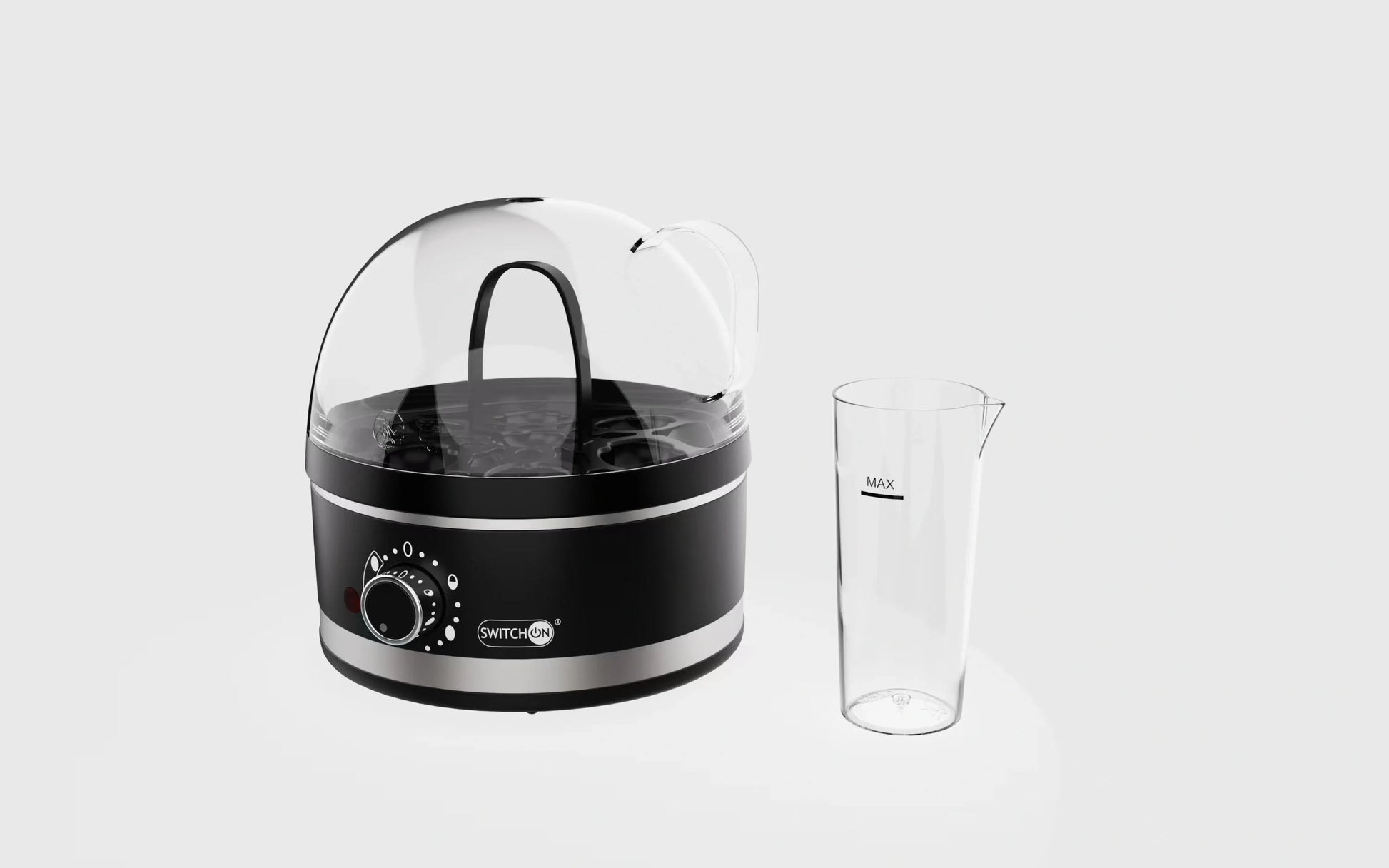Compact plug-in steam boiler for cooking perfect eggs with adjustable settings