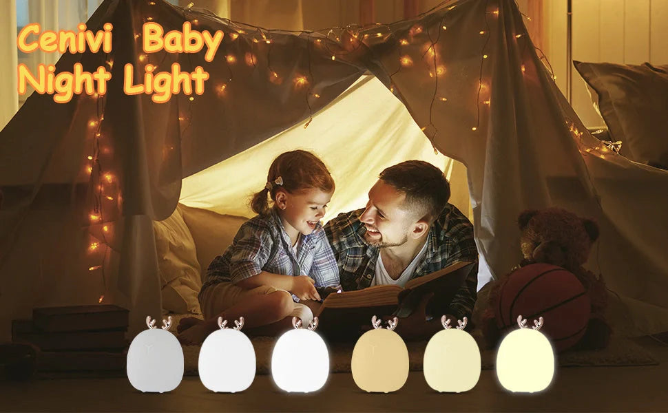 Adjustable silicone night light for baby feeding with deer and rabbit designs