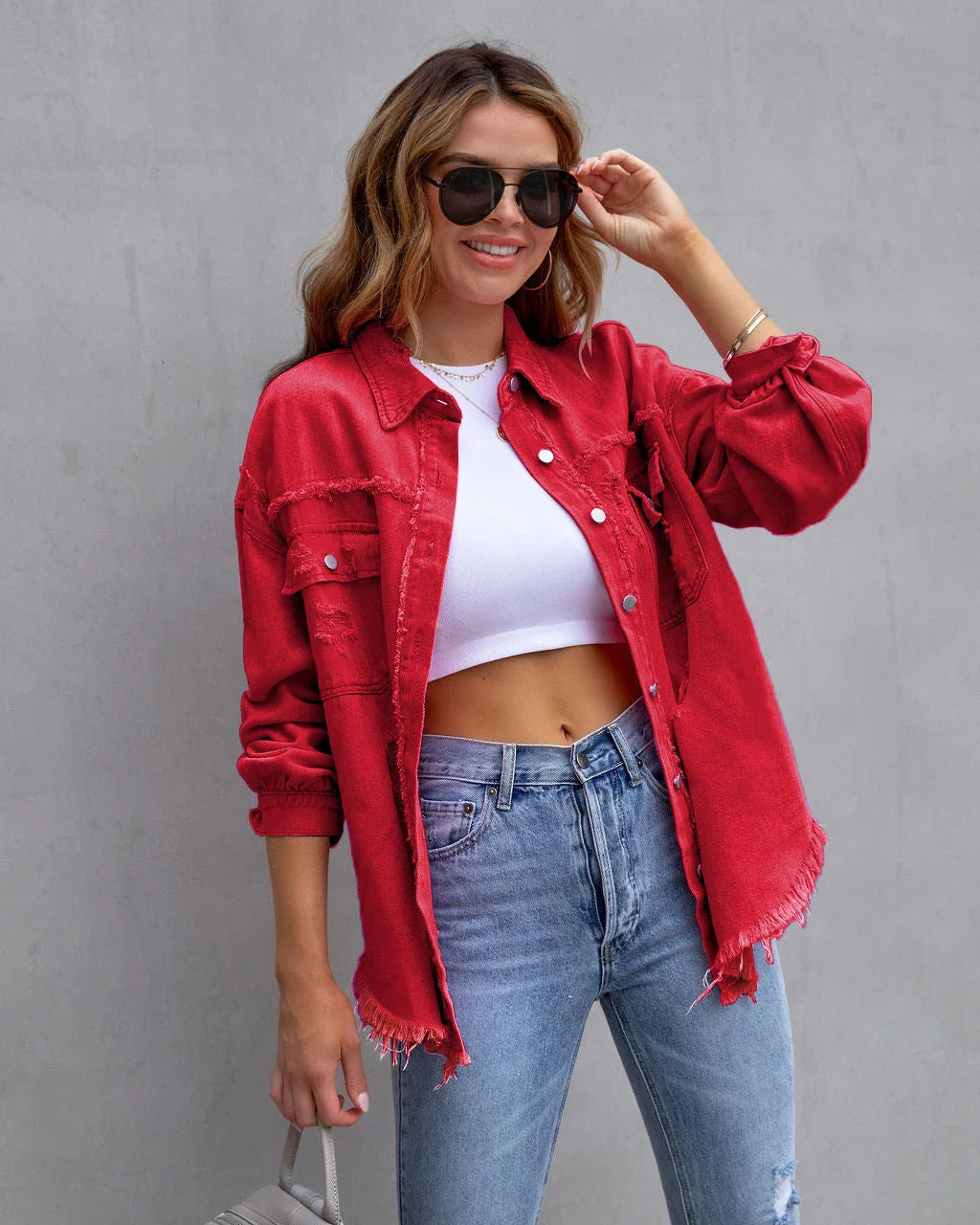 Stylish ripped casual jacket for women in a variety of vibrant colors and sizes