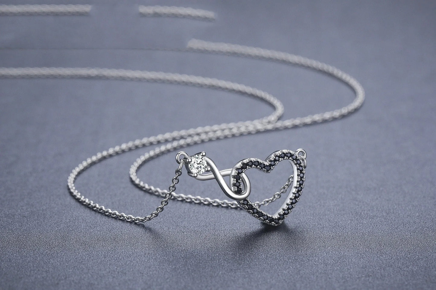 Hollow heart-shaped zircon necklace with titanium steel pendant in black