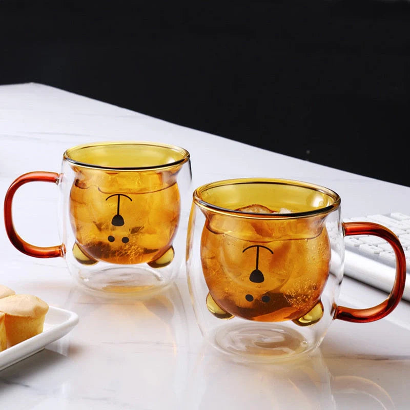 Creative Bear Double Coffee Milk Glass in pink, amber, transparent, and lake green colours