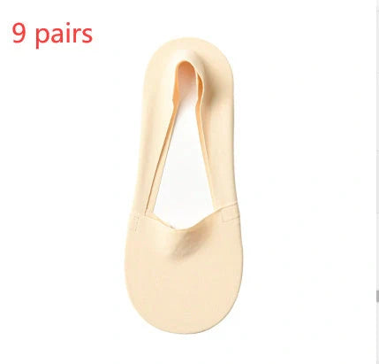 Silicone Non-Slip Shallow Boat Socks for Ladies in various colors, including black, skin, khaki, silver, and more.