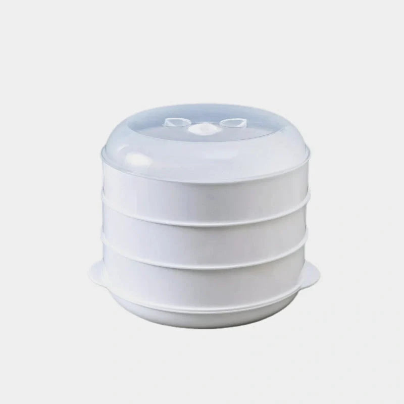 Microwave Steamer Box in white with options for 1, 2, or 3 layers