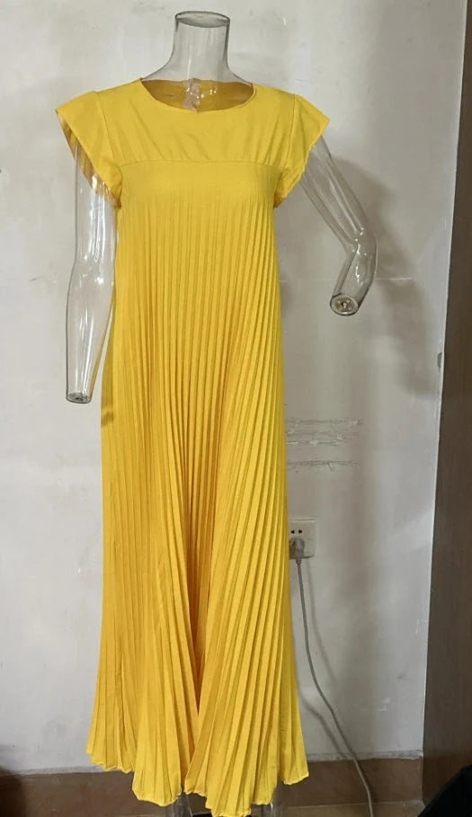Elegant summer pleated long dress for women in various colours