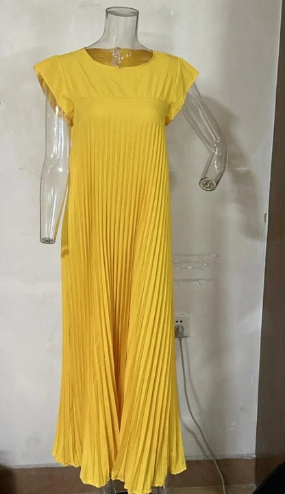 Elegant summer pleated long dress for women in various colours