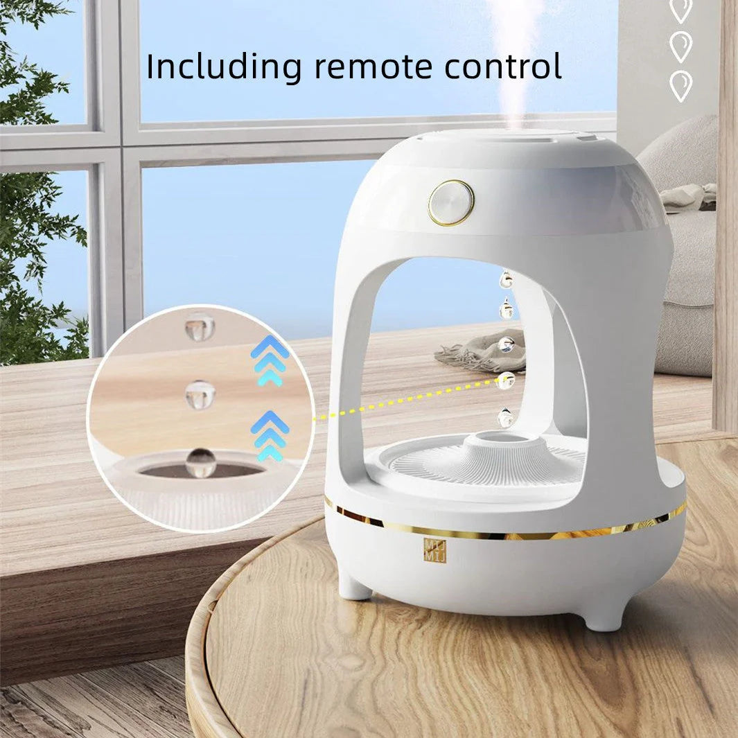 Levitating Water Drops Humidifier with LED night light on a desk