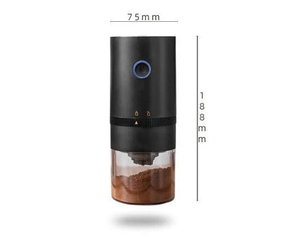 Portable electric coffee grinder with adjustable grind settings, USB-C charging, and dishwasher-safe components for fresh ground coffee on the go.