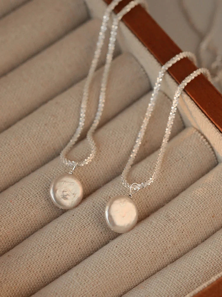 Elegant S925 Sterling Silver Baroque Pearl Necklace with starry sky chain