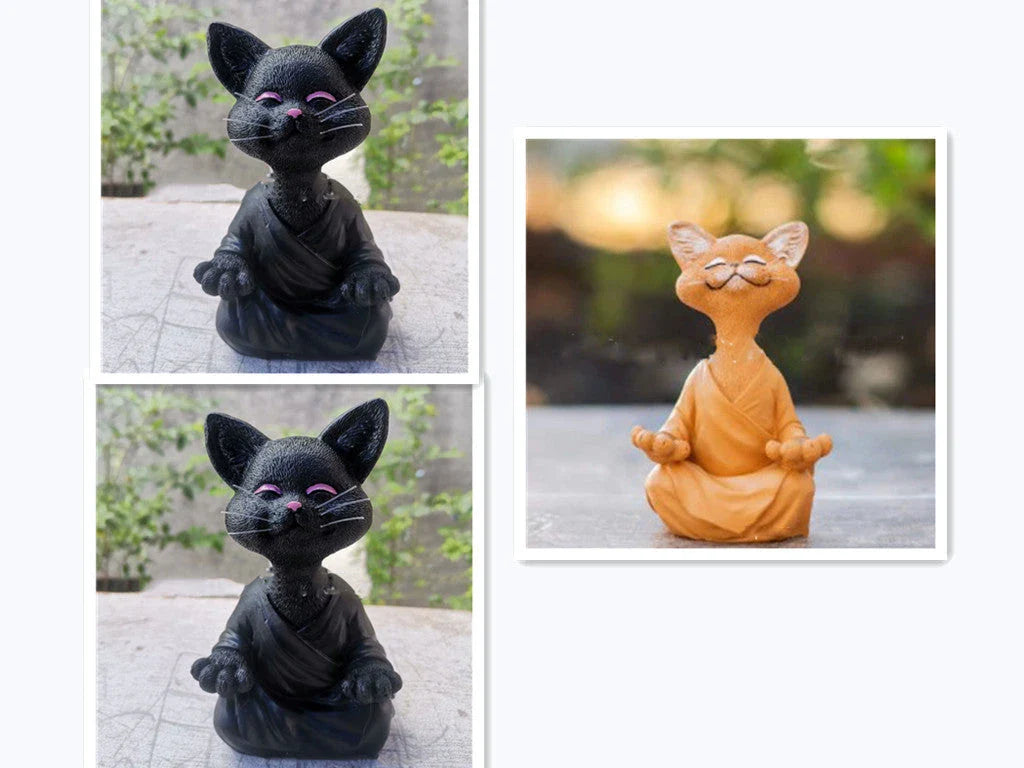 Captivating Black Buddha Cat Figurine crafted from premium resin, perfect for meditation spaces, yoga studios, and home decor