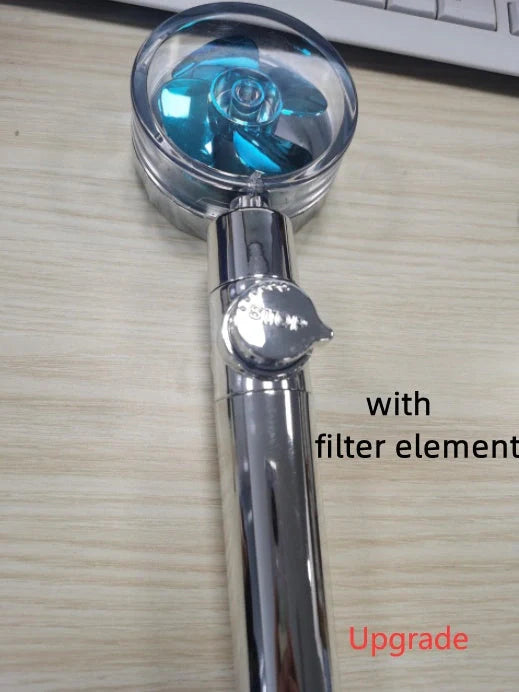 Turbo Propeller Shower Head in various colours with 360-degree fan extension