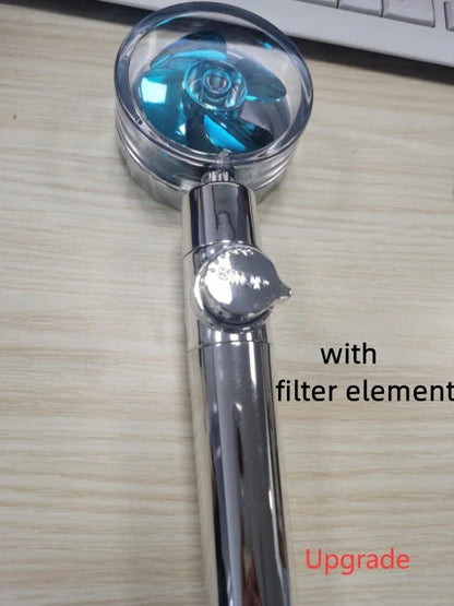 Turbo Propeller Shower Head in various colours with 360-degree fan extension