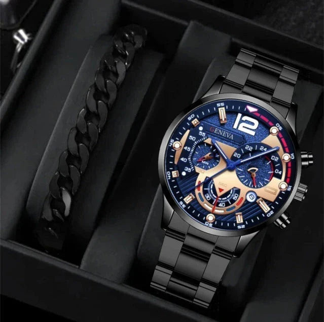 Premium stainless steel men's watch with bracelet in multiple color options