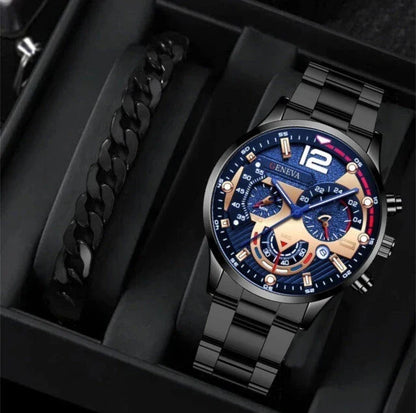 Premium stainless steel men's watch with bracelet in multiple color options
