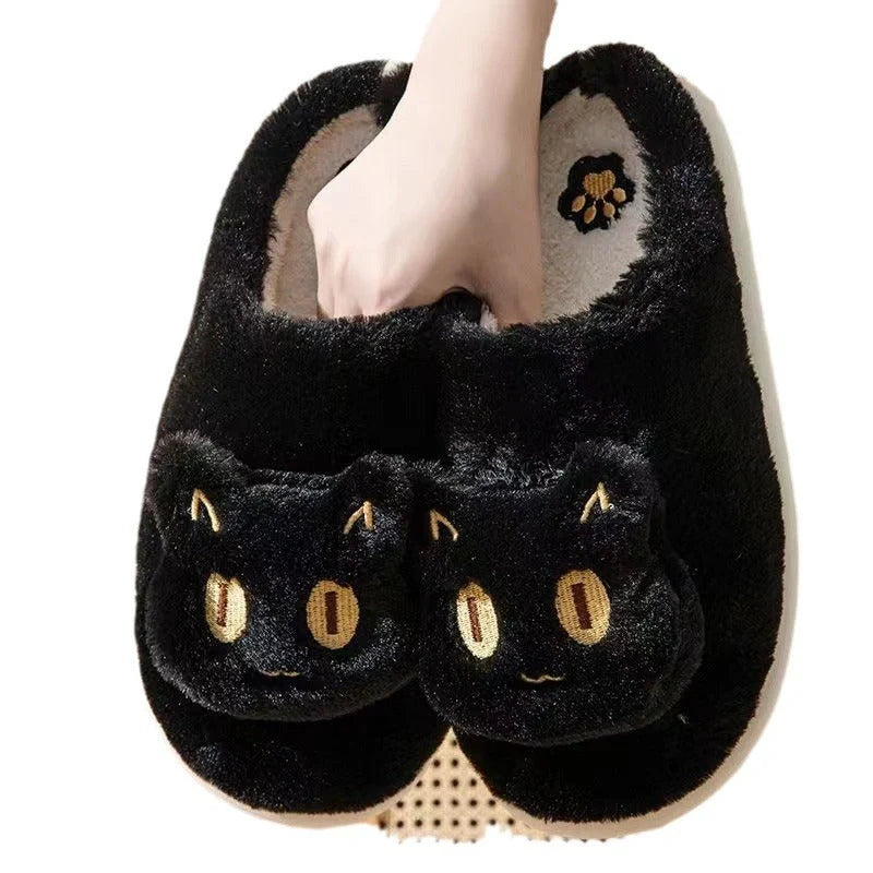 Cotton cat slippers with memory foam insole and cute cat face design