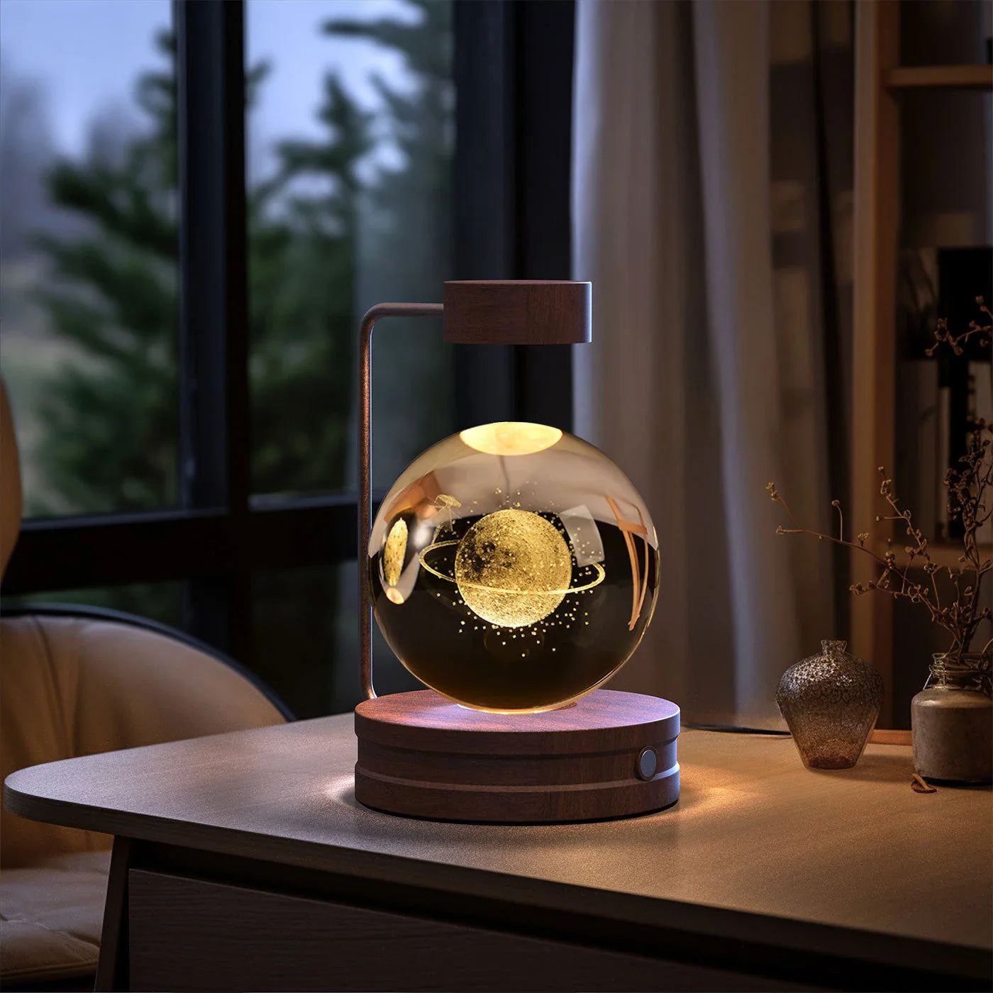 Enchanting crystal ball night light with cosmic designs, creating a warm and soothing ambiance in any room.