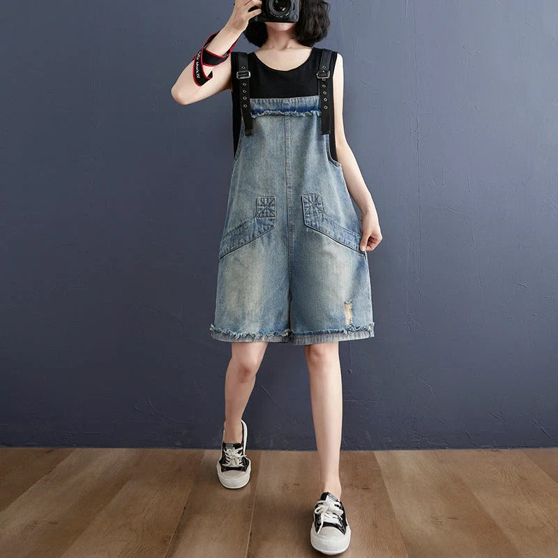 Stylish denim suspenders for women, perfect for plus-size fashion enthusiasts