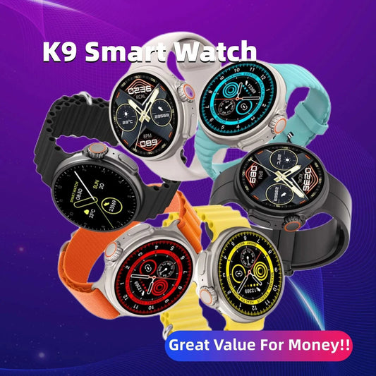 New K9 Smart Watch with 1.39-inch round screen, wireless charging, NFC payment, and comprehensive health monitoring features