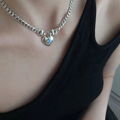 Heart Sweater Necklace in Thai silver with geometric heart design