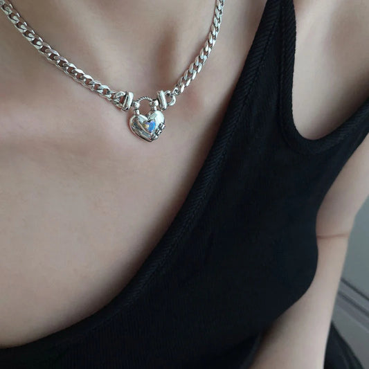 Heart Sweater Necklace in Thai silver with geometric heart design