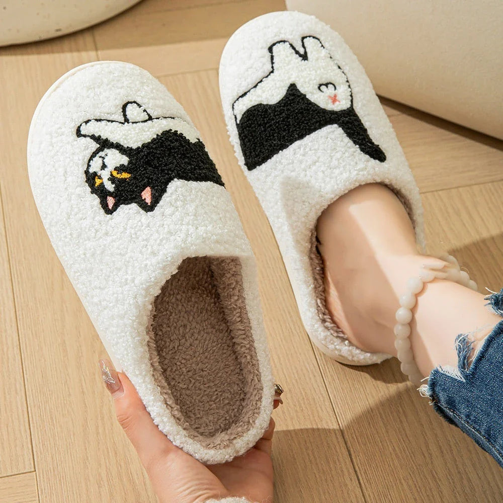 Cozy cartoon slippers with soft, plush interior and durable non-slip soles for indoor and outdoor wear