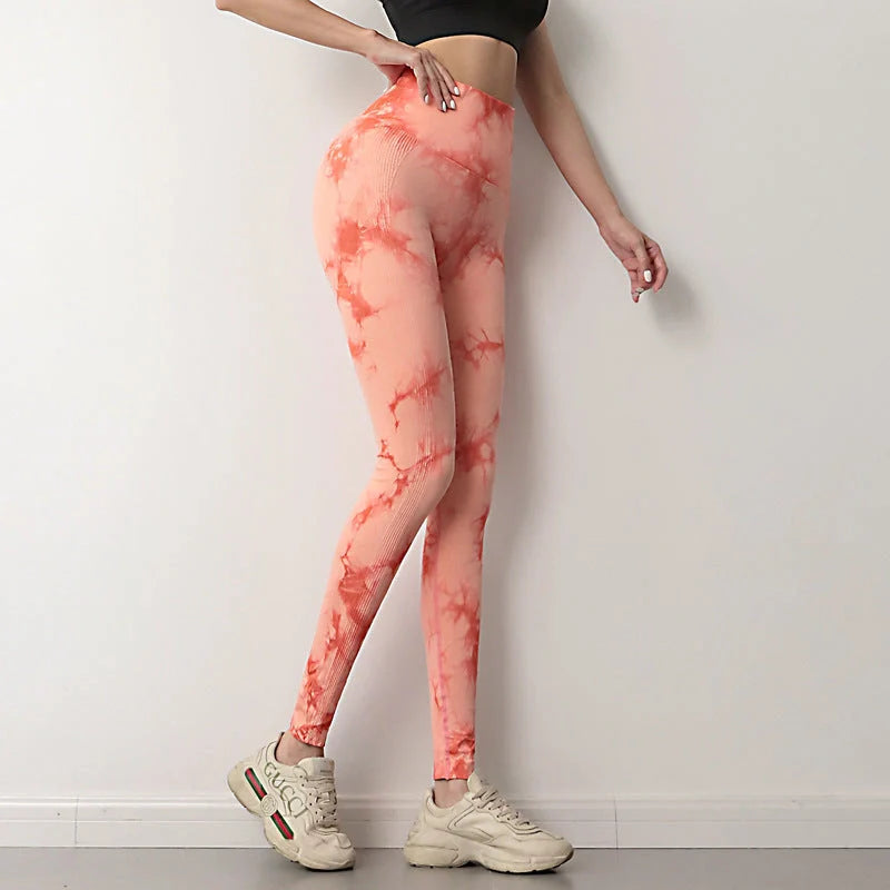 Women's tie dye seamless yoga leggings with push-up design in various colours