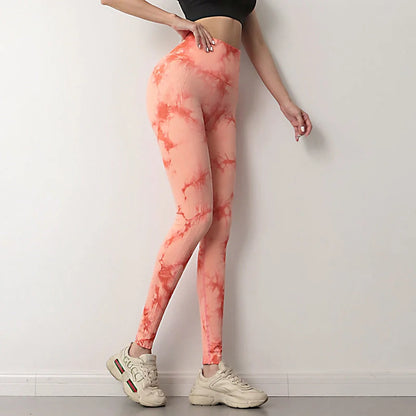Women's tie dye seamless yoga leggings with push-up design in various colours