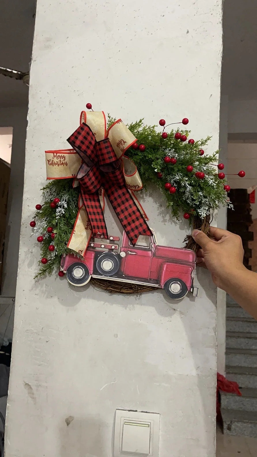 Wooden Christmas red truck garland with pumpkin design for festive holiday decor