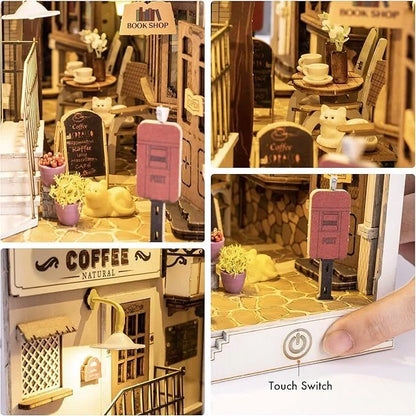 ROBOTIME Rolife DIY Book Nook Kit with LED Light, a decorative 3D puzzle for bookshelves