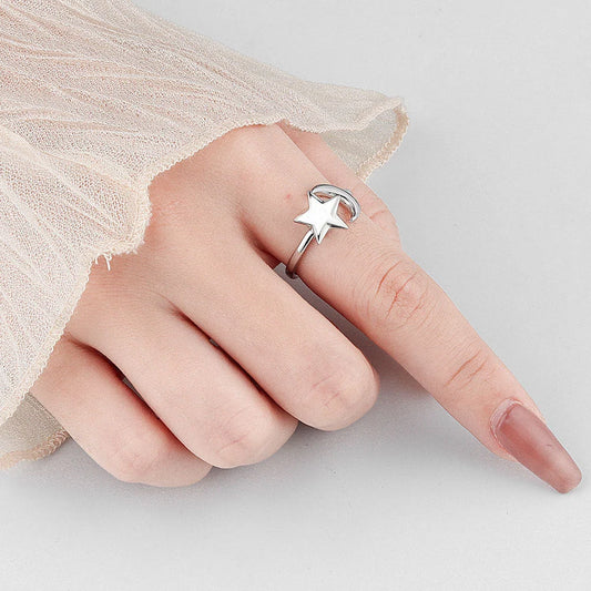 Adjustable Star-moon Rotating Ring in gold and white gold finishes