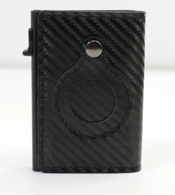 Premium leather wallet with built-in AirTag holder for secure everyday carry and item tracking