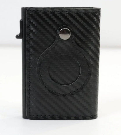 Premium leather wallet with built-in AirTag holder for secure everyday carry and item tracking