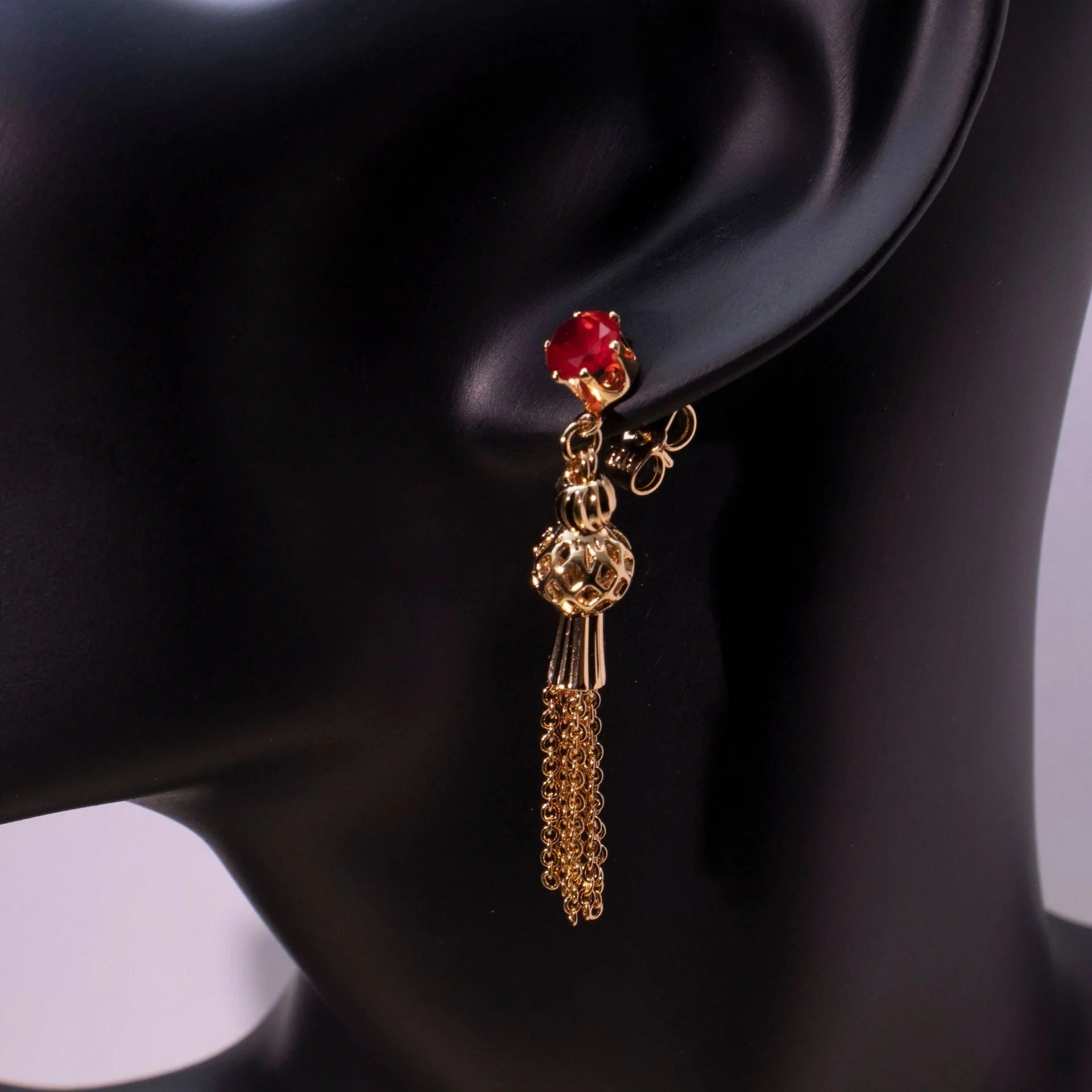Gold-plated diamond tassel earrings for women with a copper base