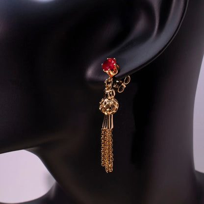Gold-plated diamond tassel earrings for women with a copper base