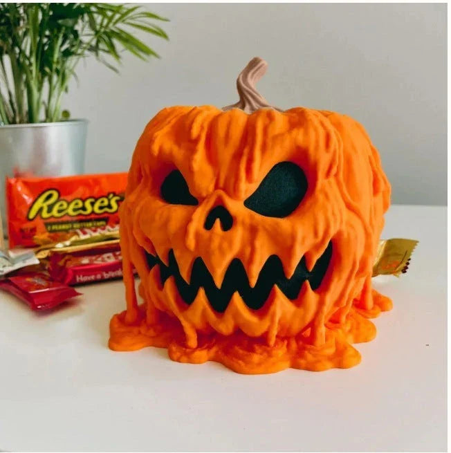 Melting Halloween pumpkin candy bowl with lid, reusable candy dish for spooky food display