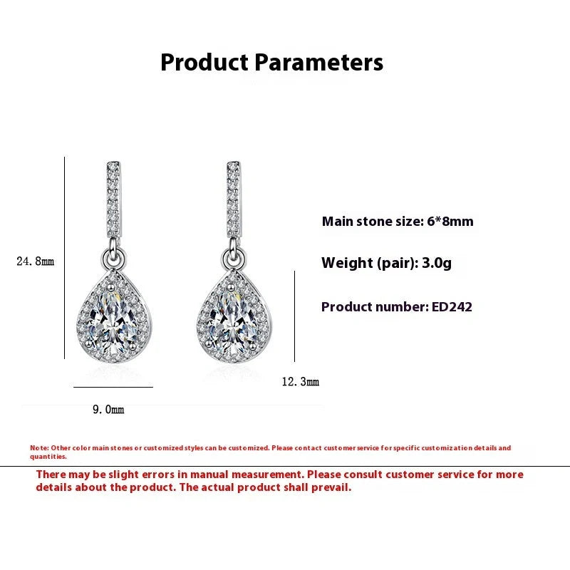 Drop shape ear studs with micro inlaid zircon stones in white gold colour finish