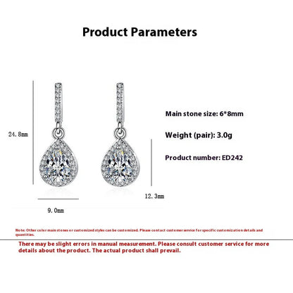 Drop shape ear studs with micro inlaid zircon stones in white gold colour finish
