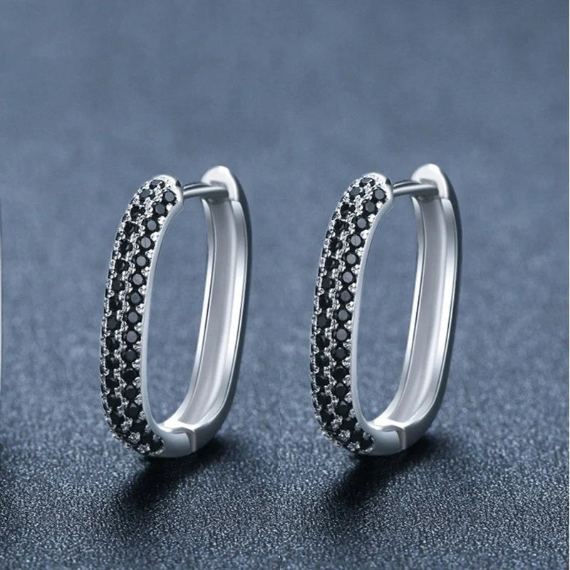 Elegant French-style black zircon earrings with U-shaped copper setting